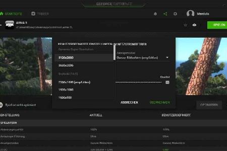 Über das Nvidia-Tool Geforce Experience lassen sich höhere Auflösungen festlegen.