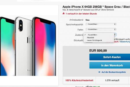 Bei diesem Angebot muss man auf die Auswahl beim Zustand achten - sonst erhält man ein Vorführgerät statt Neuware.