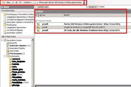 Überblick über alle Twitter-Einträge in Outlook