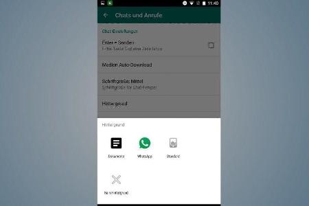 Das Festlegen der Chat-Hintergründe in Whatsapp erfolgt über die App-Einstellungen. („Chats und Anrufe“ > „Hintergrund“)