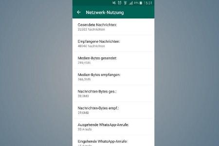 Die Whatsapp- Datennutzung lässt sich unter „Einstellungen –> Account –> Netzwerknutzung“ überwachen.