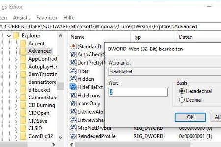 Windows berücksichtigt Werte nur, wenn der erwartete Datentyp stimmt. Ein Dword-Wert („REG_DWORD“) enthält eine 32-Bit-Zahl.