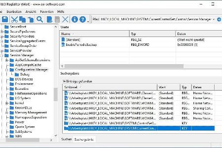 Das Tool O&O Regeditor bietet einige Komfortfunktionen. Nützlich ist beispielsweise die Suche, die eine Liste mit Suchergebn...