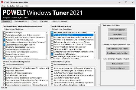 Das Tool PC-WEL Windows-Tuner bietet Zugriff auf einige Registry-Hacks beziehungsweise Windows-Einstellungen.