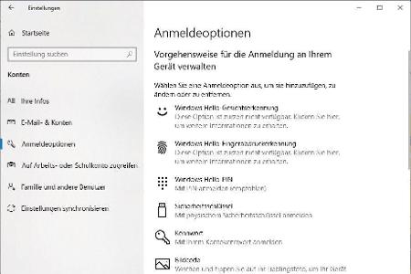 In den „Einstellungen“ finden sich unter „Konten“ die „Anmeldeoptionen“. Hier kann zwischen den verschiedenen Möglichkeiten ...