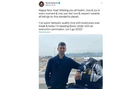 Am 4. Januar 2022 (MEZ) postet Djokovic einen Beitrag auf seinen Social-Media-Plattformen und kündigt an, via Ausnahmegenehm...