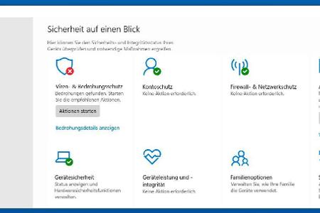 So sieht das Hauptmenü des Windows 11 Sicherheitszentrums aus.