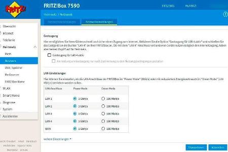 Ein LAN-Port in der Fritzbox liefert nur im „Power Mode“ die maximale Übertragungsrate von 1 Gbit/s.