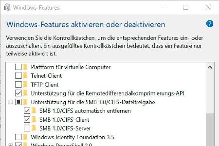 Auf aktuellen Windows-PCs ist SMBv1 abgeschaltet: Dieses lässt sich aber nachinstallieren, um Freigaben zu erreichen, die no...