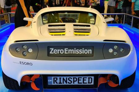 Erkennen Sie die zwei Schiffsschrauben am Heck des sQuba von Rinspeed? Der Wagen, basierend auf einem Lotus, soll tauchen kö...