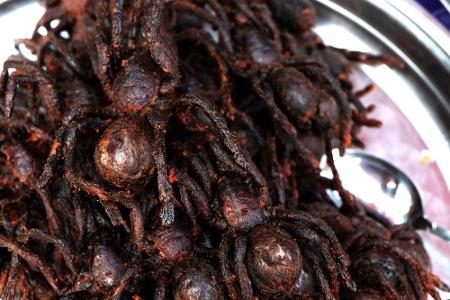 Spinnenphobikern dürfte bei diesem Anblick der Appetit vergehen. In Kambodscha hingegen sind die achtbeinigen Krabbeltiere e...