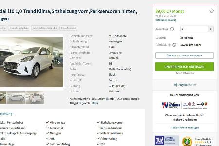 Günstige Leasingangebote für reine Verbrenner, Hyundai i10