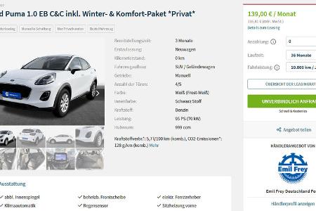 Günstige Leasingangebote für reine Verbrenner, Ford Puma