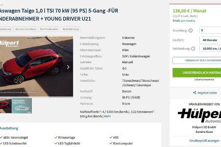 Günstige Leasingangebote für reine Verbrenner, VW Taigo