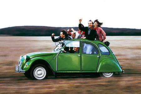 Citroen 2CV, Ente, Testfahrt, Gruppenbild