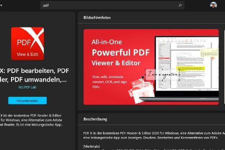 Über die Detailseite lassen sich Apps auf dem Windows-11-PC installieren. Nützlich sind Bewertungen, Screenshots und Beschreibungen – auch wenn manche in englischer Sprache verfasst sind.