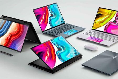 Ein starker Trend bei den neuen Notebooks für Windows 11 ist OLED – wie hier bei den Asus-Zenbooks. Allerdings können die farb- und kontraststarken Panels auch die Akkulaufzeit reduzieren.