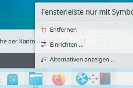 KDE kann die Elemente in der Leiste beliebig anordnen. Mit einem Abstandshalter lässt sich das Menü auch in der Mitte unterbringen.