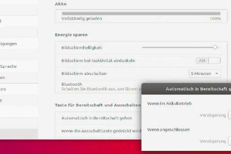 Stromsparen insbesondere auf Notebooks: Ubuntu-Systeme sparen immerhin dort, wo es sich am meisten lohnt – sowohl beim Bildschirm als auch beim Timeout für den Bereitschaftsmodus.