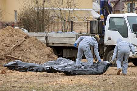 Massengrab nahe Mariupol Wynohradne