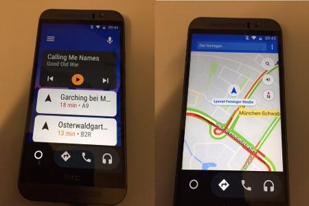 Android Auto stand-alone nur auf dem Smartphone: links der Home Screen, rechts Google Maps.