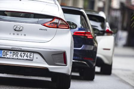 Hyundai Ioniq Elektro, Nissan Leaf, VW e-Golf, Exterieur