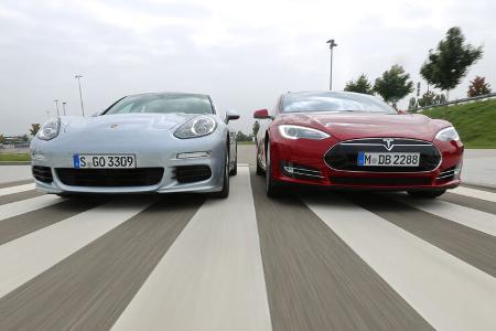 Porsche Panamera S E-Hybrid, Tesla Model S, Frontansicht