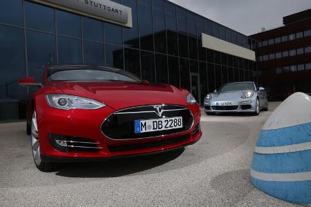 Porsche Panamera S E-Hybrid, Tesla Model S, Frontansicht