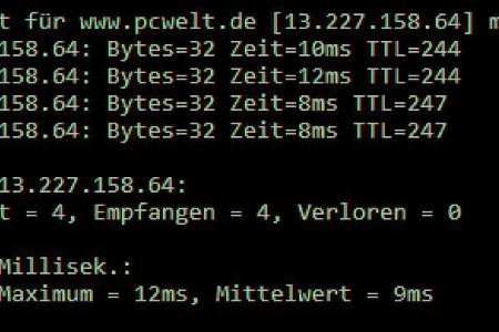 An einem Windows-Rechner ermitteln Sie die Latenzzeit ins Heimnetz oder ins Internet mit dem Ping-Befehl der Kommandozeile.