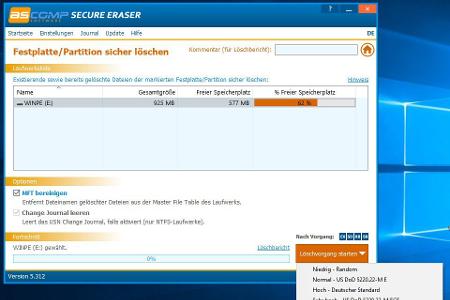 Zum endgültigen Löschen einer Festplatte wählen Sie den Datenträger und die Löschmethode aus. Auch externe Speichermedien lassen sich auf diese Weise sicher von jeglichen Daten befreien.