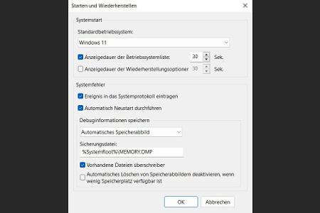 Entfernen Sie das Häkchen vor „Automatisch Neustart durchführen“. Der Bluescreen bleibt dann sichtbar, und Sie können die Fehlermeldung lesen.