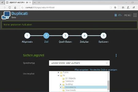 Duplicati eignet sich für regelmäßige Backups von Dokumenten und Bildern. Die Konfiguration der Backup-Aufträge erfolgt über eine Oberfläche im Webbrowser.