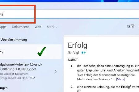 Die Suche liefert ohne Bestätigung mit Enter Ergebnisse.