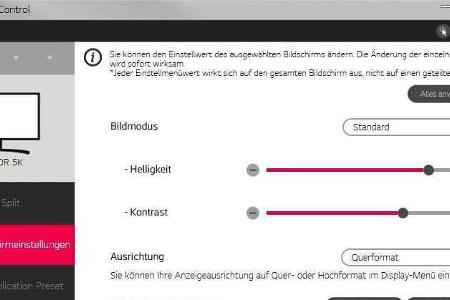 Per Herstellertool können Sie Einstellungen am Bildschirm direkt am Rechner vornehmen.