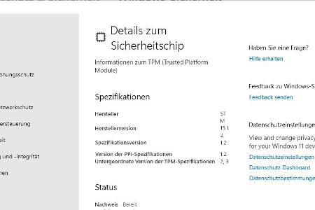 Über „Einstellungen –› Windows-Sicherheit –› Gerätesicherheit“ lassen sich in Windows Informationen über den TPM-Chip abrufen, der den Rechner mit einem Root of Trust (RoT) versorgt.