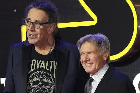 Peter Mayhew (l.) mit Harrison Ford bei der Premiere von 