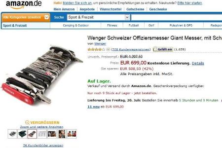Witzigster Kommentar der Amazon-User: Grundsätzlich bin ich mit den Funktionen des Wenger Giant sehr zu zufrieden. Allerding...