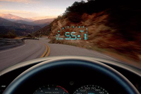 Corvette brachte die in die Scheibe projizierte Anzeige 2001 ins Auto, wichtigste Info ist die Geschwindigkeit.