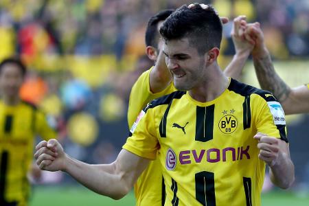 Platz 9: Christian Pulisic (Borussia Dortmund) - 17 Jahre, 212 Tage - Auch Christian Pulisic reiht sich in Dortmunds Rasselbande der jüngsten Torschützen ein. In der Saison 15/16 erzielte der US-Amerikaner mit 17 Jahren und 212 Tagen den Führungstreffer beim 3:0-Sieg gegen den HSV.