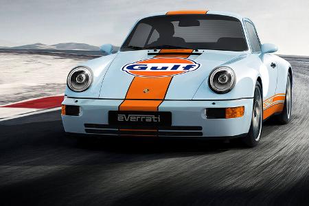 Everrati Porsche 911 (964): Elektro-Restomod mit Gulf-Oil-Lackierung