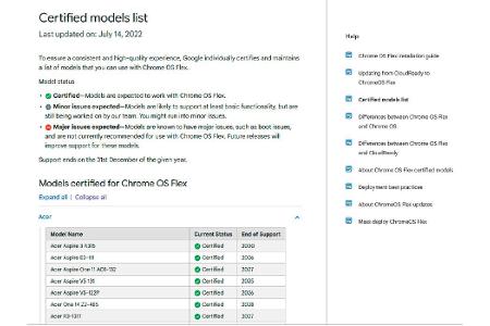 Das Google-Betriebssystem eignet sich für die meisten PCs und Notebooks, wie die ständig aktualisierte, wenngleich unvollständige Liste der zertifizierten Modelle zeigt. Nur ganz wenige Geräte bereiten Probleme.