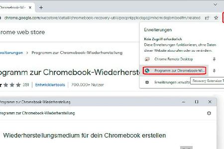 Zum Erstellen des Installationssticks mit Chrome OS Flex sind neben einem mindestens acht GByte großen USB-Datenträger nur wenige Mausklicks am Windows-PC erforderlich.