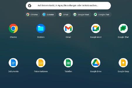 Der Launcher von Chrome OS Flex bietet Zugang zu allen installierten Programmen. Wer bereits mit Windows 11 arbeitet oder ein Android-Smartphone besitzt, kennt das Prinzip.