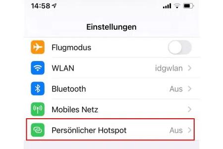 Hier geht es zum Hotspot-Menü auf dem iPhone. WLAN muss dafür auf dem iPhone aktiviert sein.