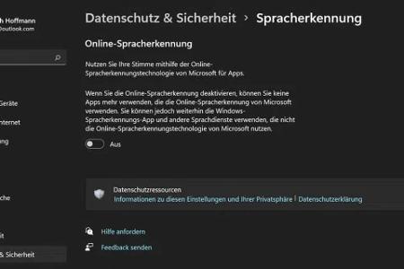 Die Datenschutz-Einstellungen im Bereich „Spracherkennung“