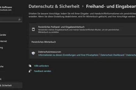 Die Datenschutz-Einstellungen im Bereich „Freihand- und Eingabeanpassung“