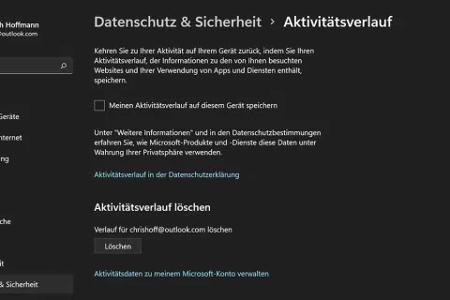 Die Datenschutz-Einstellung „Aktivitätsverlauf“