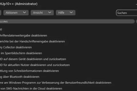 Startseite von O&O ShutUp10: In den einzelnen Bereichen gibt es zig Optionen und eine Empfehlung