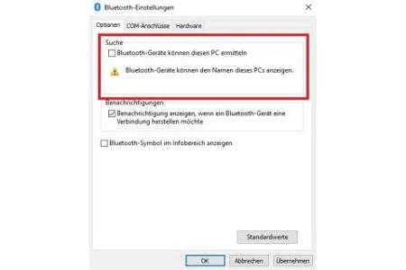 Um unerwünschte Bluetooth-Verbindungen Ihres Windows-Rechners zu vermeiden, können Sie den PC für andere Geräte unsichtbar machen.