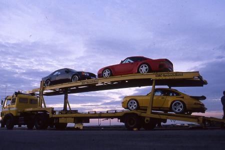 Ferrari F 40, Mercedes AMG 6.0 32 V, Porsche 959, Ruf-Porsche CTR, Hochgeschwindigkeits-Vergleich 1988